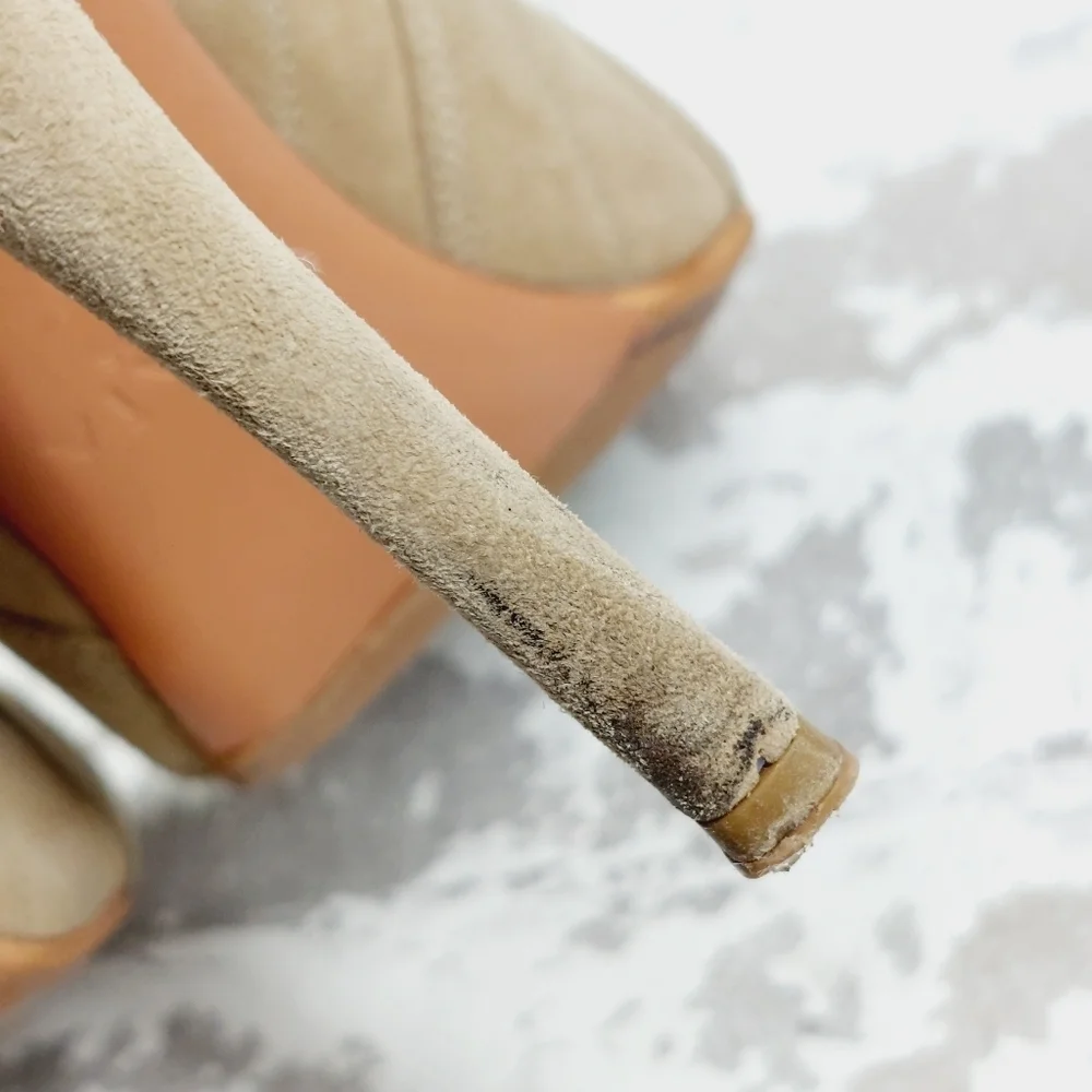 Alaia Beige Cut Out Suede Lace Up Peep Toe Heeled Ankle Booties M817 - Picture 13 of 15